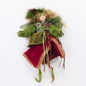 Winward Fairy Woodland Doll Christmas Shelf Sitter Red Green Embellished Elf